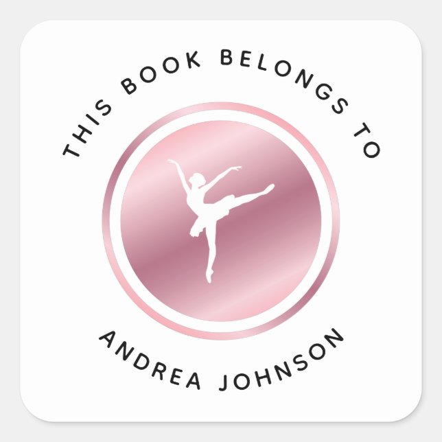 Rose Gold Girl Ballet Dancer Silhouette Bookplate  (Front)