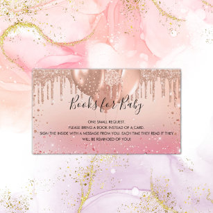 Rose gold girl balloons baby shower book request enclosure card