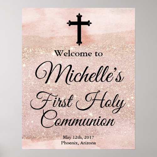 Rose Gold Girl First Holy Communion Welcome Sign