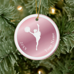 Rose Gold Girls Cheerleading Theme Name Year Pink Ceramic Ornament