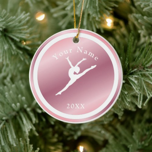 Rose Gold Girls Gymnastics Theme Name  Year Pink Ceramic Ornament