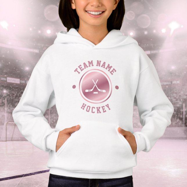 Rose Gold Girls Hockey Team Name & Number Cute Hoodie (Creator Uploaded)