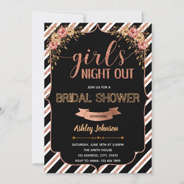 Rose Gold Girls Night Out theme Invitation (Front)