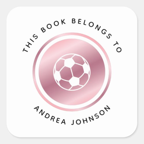 Rose Gold Girls Soccer Ball Cute Pink Bookplate 