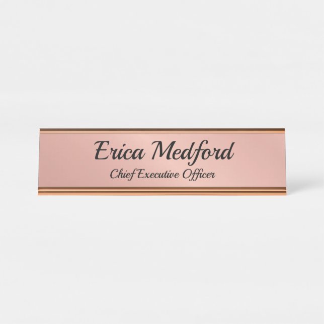Rose Gold Girly Blush Pink Desk Sign (Front)