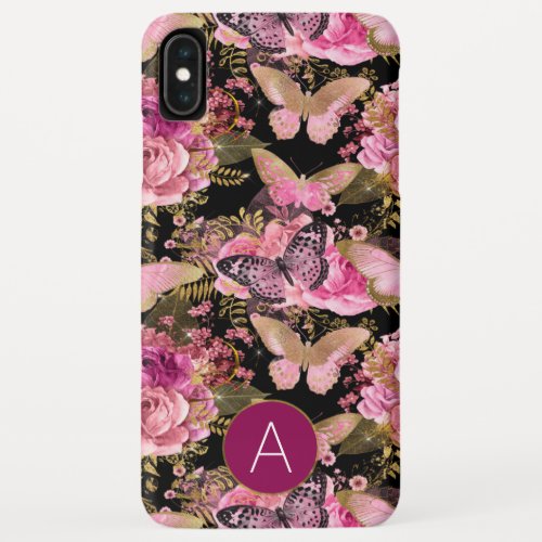 Rose Gold Girly Floral Butterfly Pattern iPhone XS Max Case