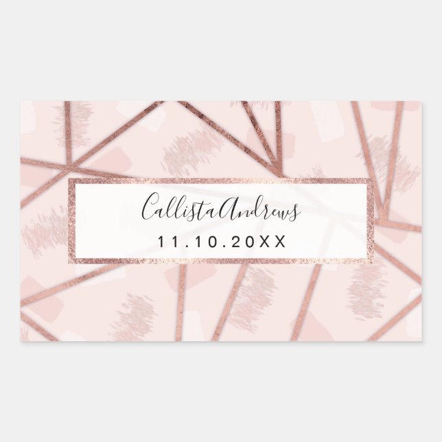 Rose Gold Girly Geometric Brushstroke Triangles Rectangular Sticker (Front)