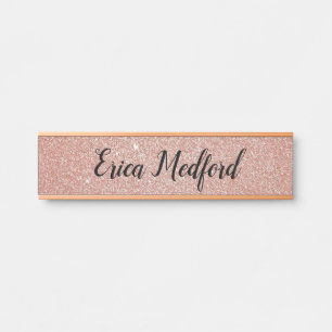 Rose Gold Girly Glitter Blush Pink Door Sign