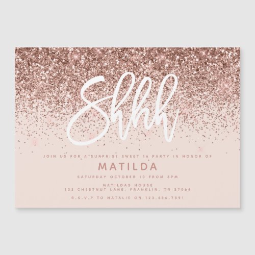 Rose gold girly glitter modern surprise birthday