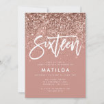 Rose gold girly glitter modern sweet 16 birthday<br><div class="desc">Rose gold effect girly pink glitter sparkle modern typography sweet 16 birthday invitation. Modern minimal on trend design with shchi elegant script. Part of a birthday collection. Perfect for your glam teen.</div>