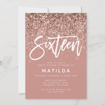 Rose gold girly glitter modern sweet 16 birthday