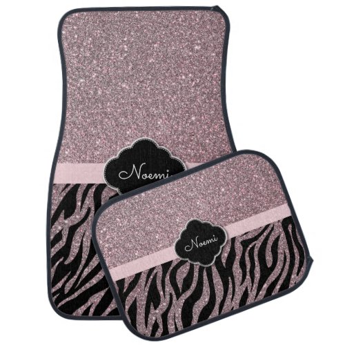 Rose Gold Girly Glitter Pattern Glamorous Zebra Car Floor Mat