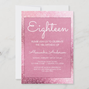 Rose Gold Girly Glitter Sparkle 18th Birthday Invitation
