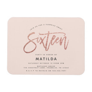 Rose gold girly glitter surprise sweet 16 birthday magnet