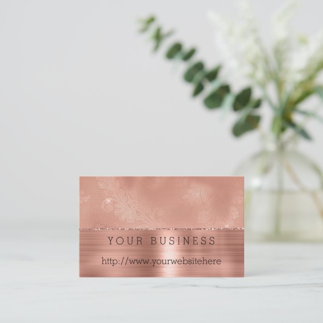 Rose Gold Girly Lace Business Card (Standing Front)