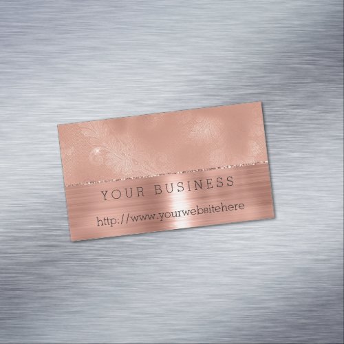 Rose Gold Girly Lace Business Card Magnet