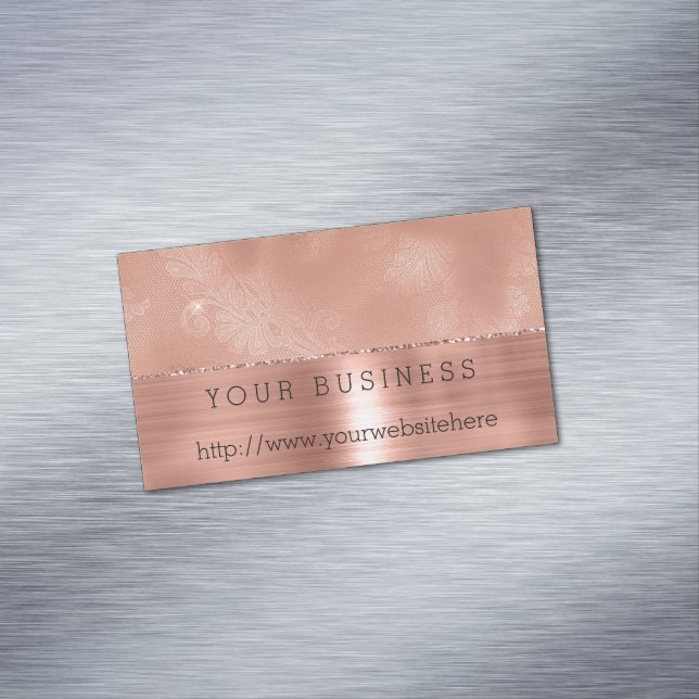Rose Gold Girly Lace Business Card Magnet (In Situ)