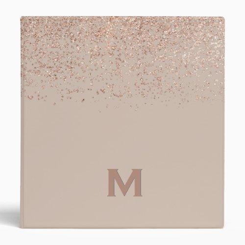 Rose Gold Gitter monogrammed 3 Ring Binder