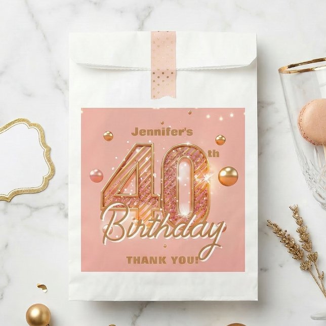 Rose Gold Glam 40th Birthday Thank You Favor Bag (Creator Uploaded)