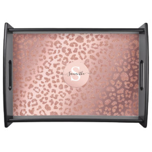 Rose Gold Glam Animal Print Glittery Serving Tray
