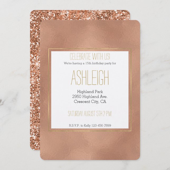Rose Gold Glam Birthday Invitation (Front/Back)