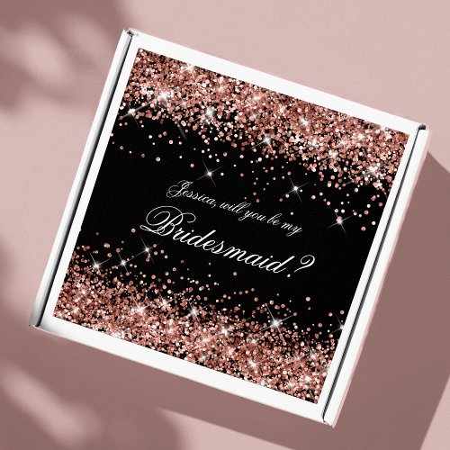 Rose Gold Glam Black Bridesmaid Proposal Gift Box Sticker