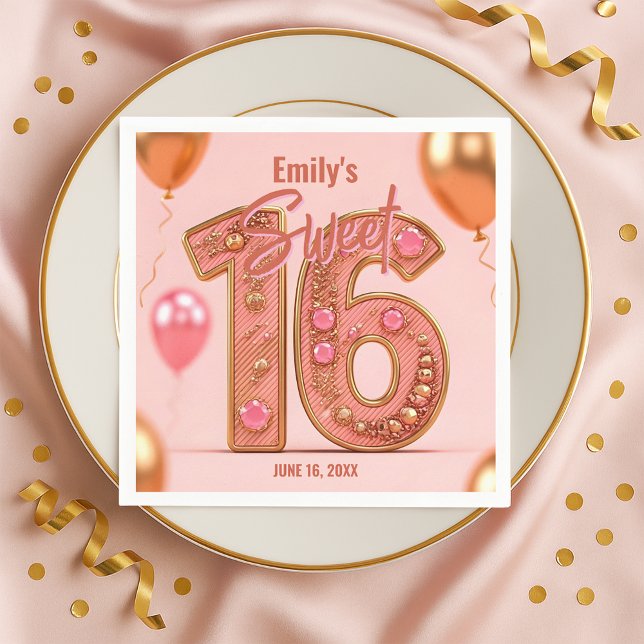 Rose Gold Glam Blush Pink Gemstone Sweet 16  Napkins (Creator Uploaded)
