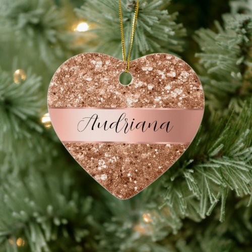 Rose Gold Glam Chunky Glitter Name Ceramic Ornament