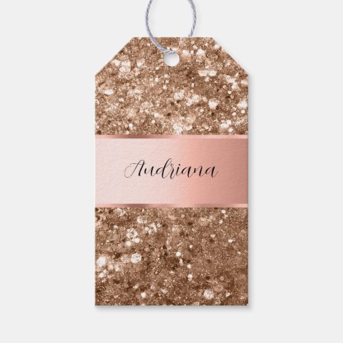 Rose Gold Glam Chunky Glitter Name Gift Tags