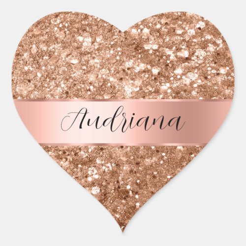 Rose Gold Glam Chunky Glitter Name Heart Sticker