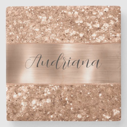 Rose Gold Glam Chunky Glitter Stone Coaster