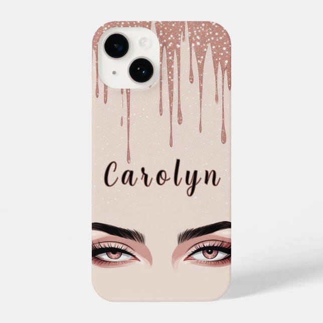 Rose Gold Glam Drip ✨ Feminine Eye Chic Sparkle iPhone Case (Back)