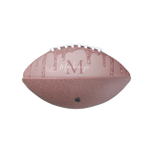 Rose Gold Glam Dripping Glitter Monogram Football