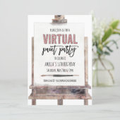 Rose Gold Glam Easel Virtual Paint Party Birthday Invitation (Standing Front)