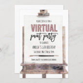 Rose Gold Glam Easel Virtual Paint Party Birthday Invitation (Front/Back)