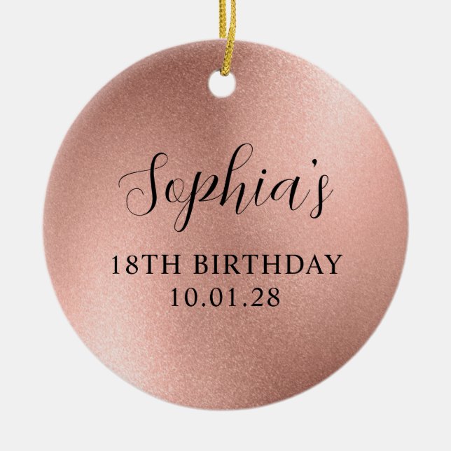 Rose Gold Glam Foil 18th Birthday Photo Ceramic Ornament (Front)