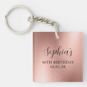 Rose Gold Glam Foil 50th Birthday Photo Keychain