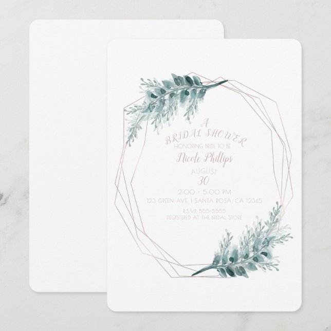 Rose Gold Glam Geometric Botanical Bridal Shower Invitation (Front/Back)