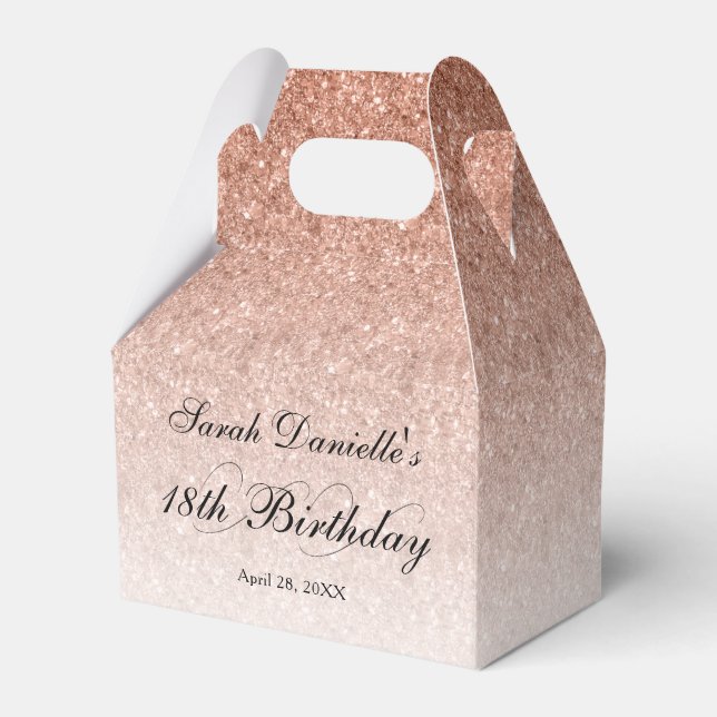 Rose Gold Glam Glitter Any Year Birthday Favor Boxes (Front Side)
