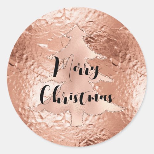 Rose Gold Glam Glitter Christmas Tree Classic Round Sticker