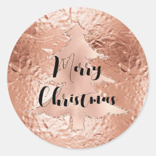 Rose Gold Glam Glitter Christmas Tree Classic Round Sticker