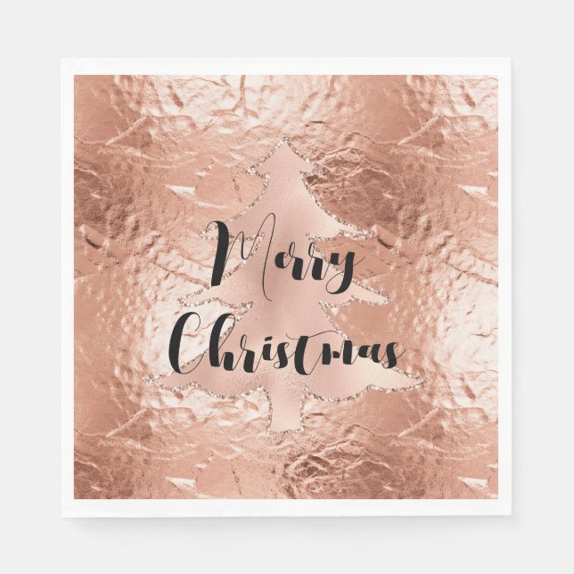 Rose Gold Glam Glitter Christmas Tree Napkins (Front)