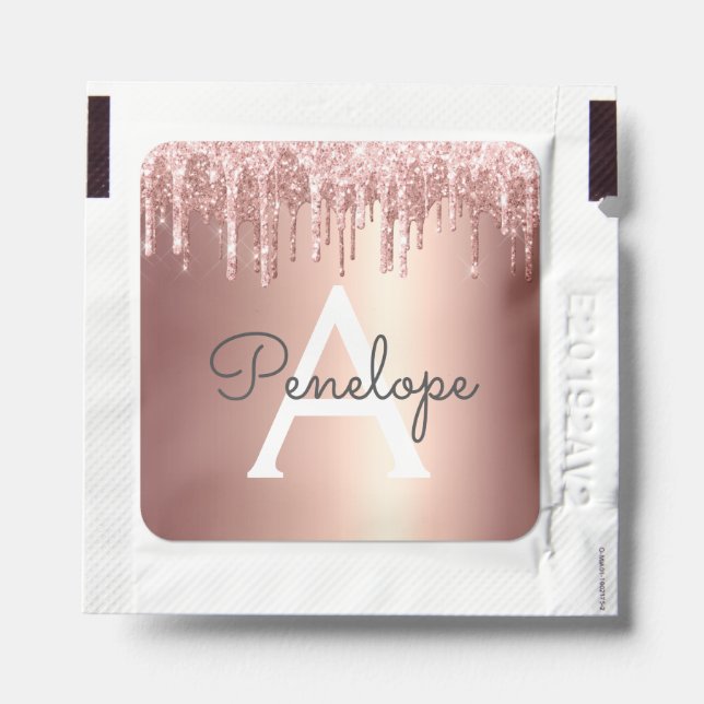 Rose Gold Glam Glitter Dripping Monogram Hand Sanitizer Packet (Sticker on Packet)