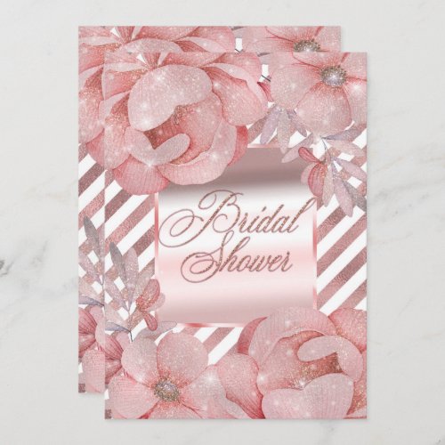 Rose Gold Glam Glitter Floral Bridal Shower Invitation
