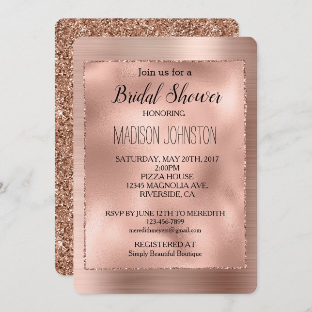 Rose Gold Glam Glitter Invitation (Front/Back)