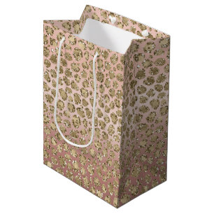 Rose Gold Glam Glitter Leopard   Medium Gift Bag
