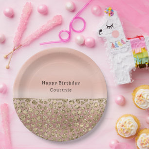Rose Gold Glam Glitter Leopard   Paper Plates