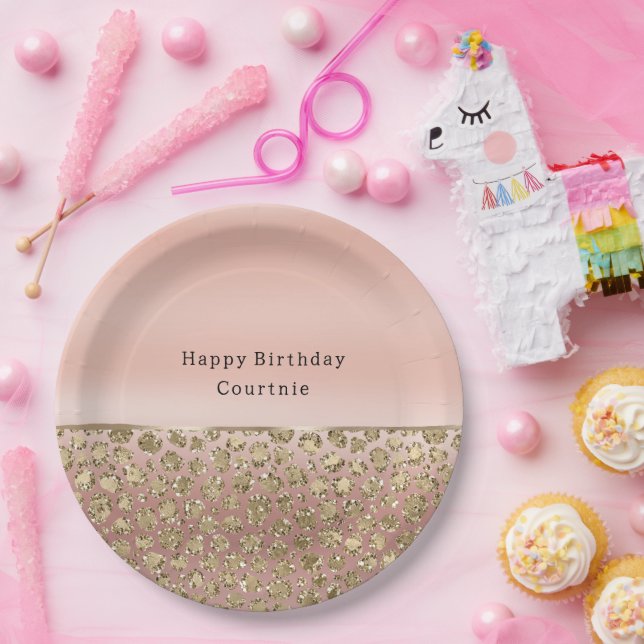 Rose Gold Glam Glitter Leopard   Paper Plates (Party)