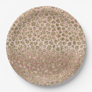 Rose Gold Glam Glitter Leopard Paper Plates