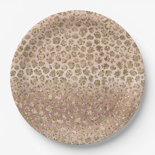 Rose Gold Glam Glitter Leopard   Paper Plates